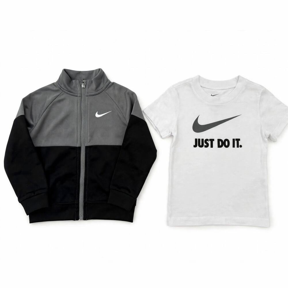 Nike Baby 24M Track Jacket & Just Do It T-Shirt Set NWT Smoke Grey